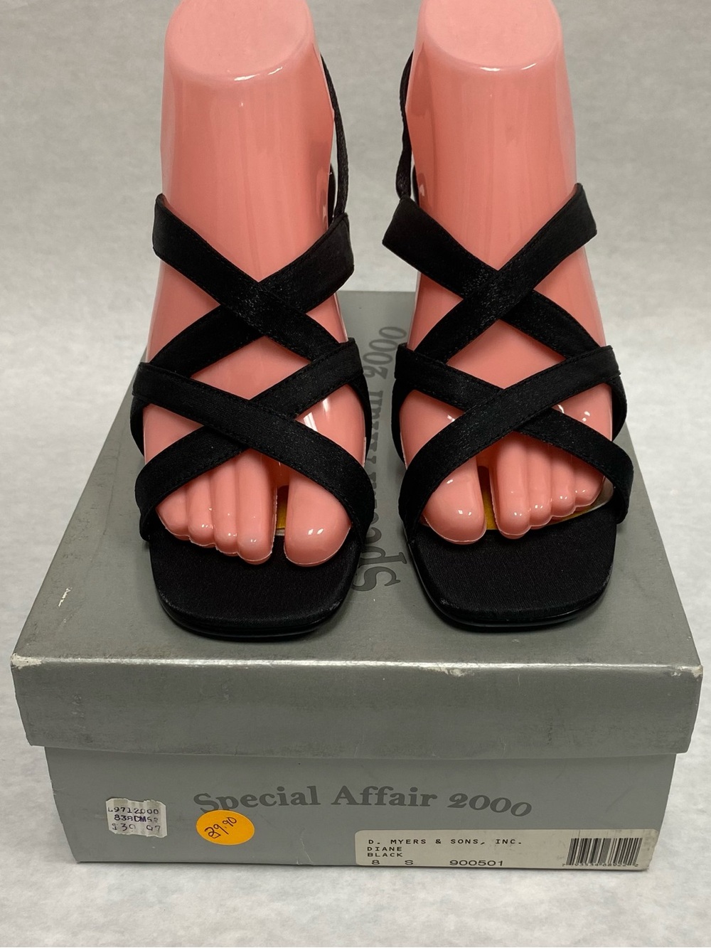Special Affair 2000 Black Open Toe Heels Size 8S Mob Wife Y2K Chunky Heel Retro